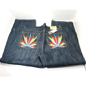 COOGI NWT Vintage Jeans Blue Denim Embroidered Pants Multi-Color Stitch Sz 38/33